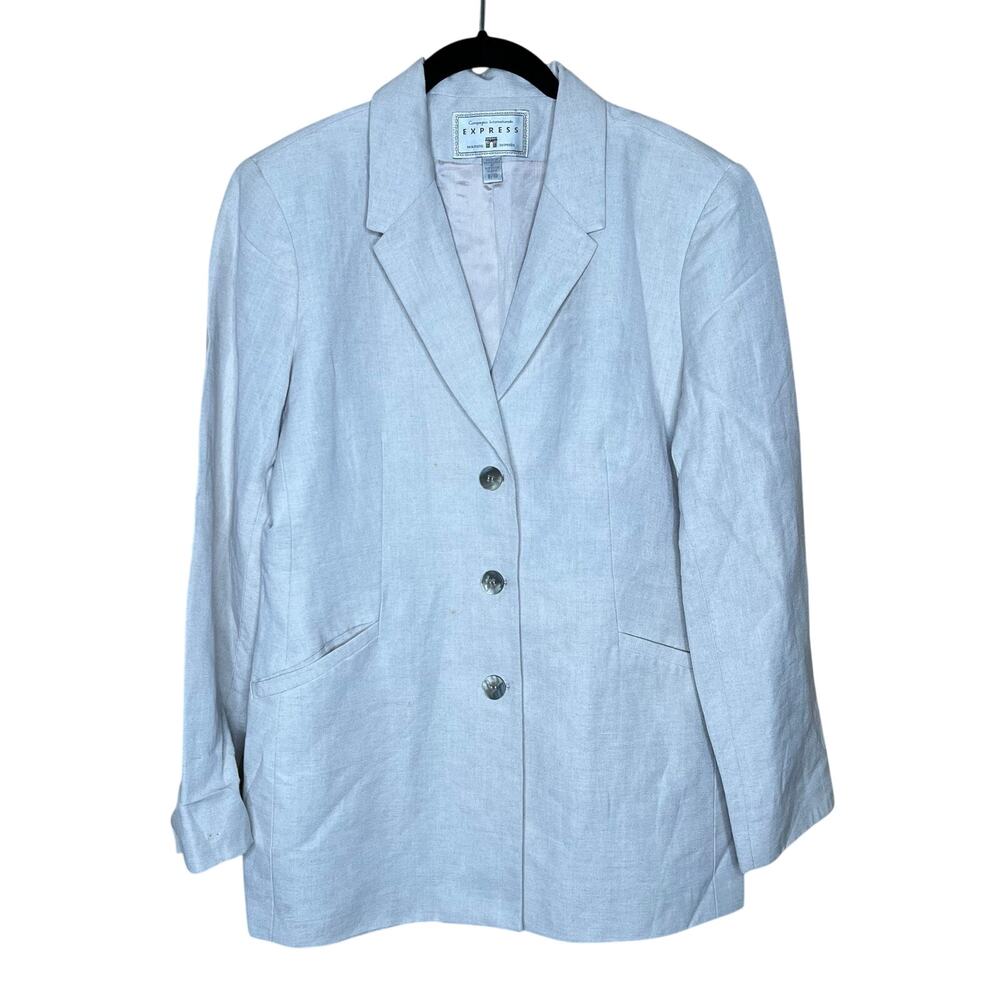 Vintage Express Linen Blend Blazer Suit Jacket Beige Size 9/10